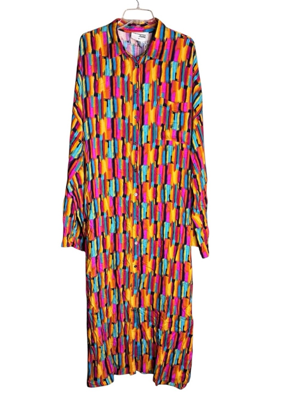 NWT Savannah Jane 3X Colorful  Print Maxi Shirt Dress  Embroidered Back Boho